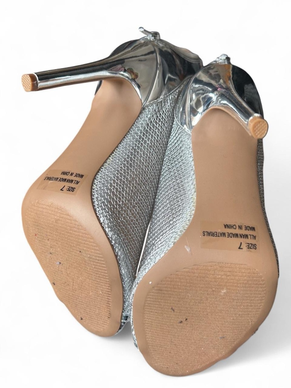 Qupid Silver Glitter Peep Toe Ankle Bootie Heels Women’s Size 7 Y2K Party Disco - Picture 5 of 6